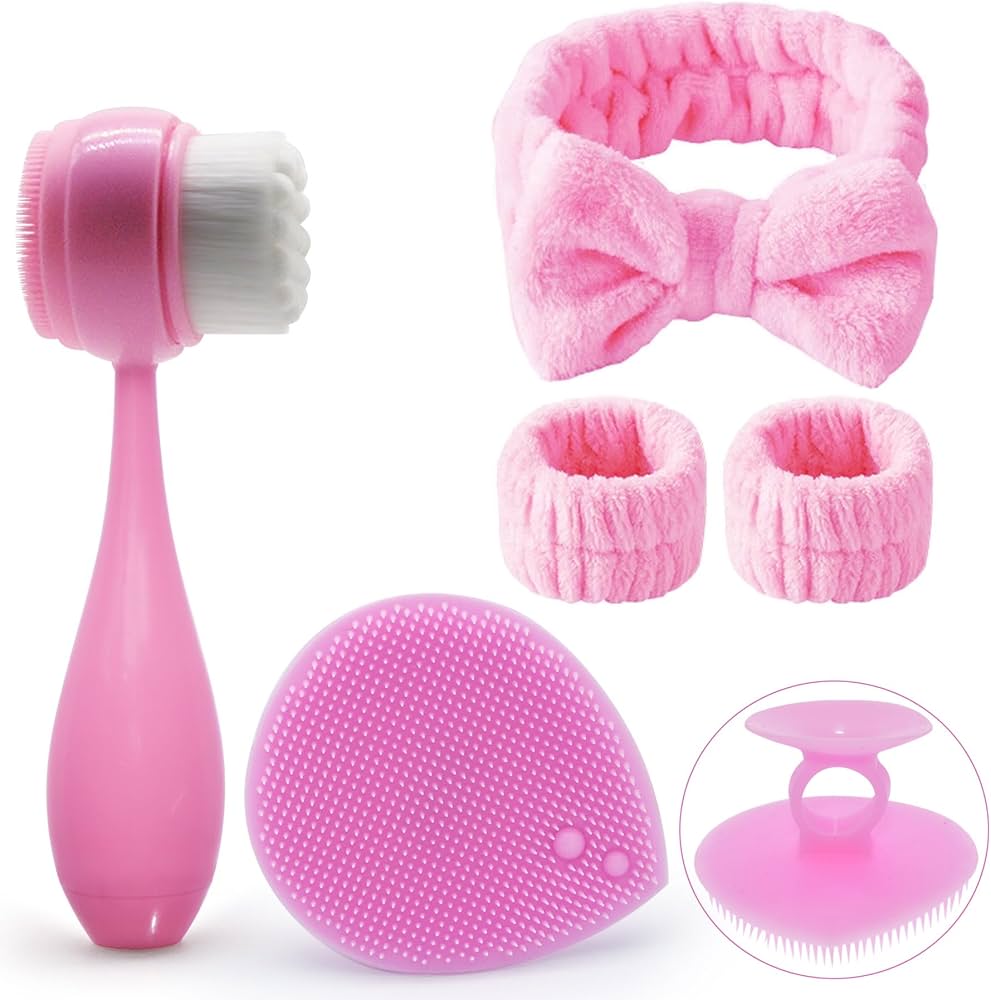 KIT DE LIMPIEZA Y CUIDADO FACIAL (CEPILLO, CINTA DE CABEZA , CINTA MUÑECA, CEPILLO EXFOLIANTE, BOLSA, ESPONJA)